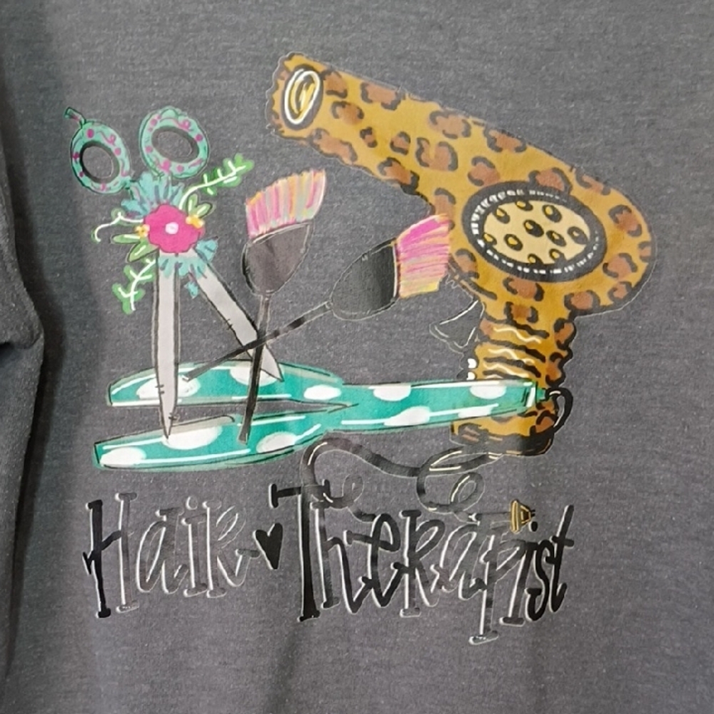 Fruit of the Loom Hair Stylist Graphic Sweater Womens Small Gray “Hair Therapist - Picture 4 of 11